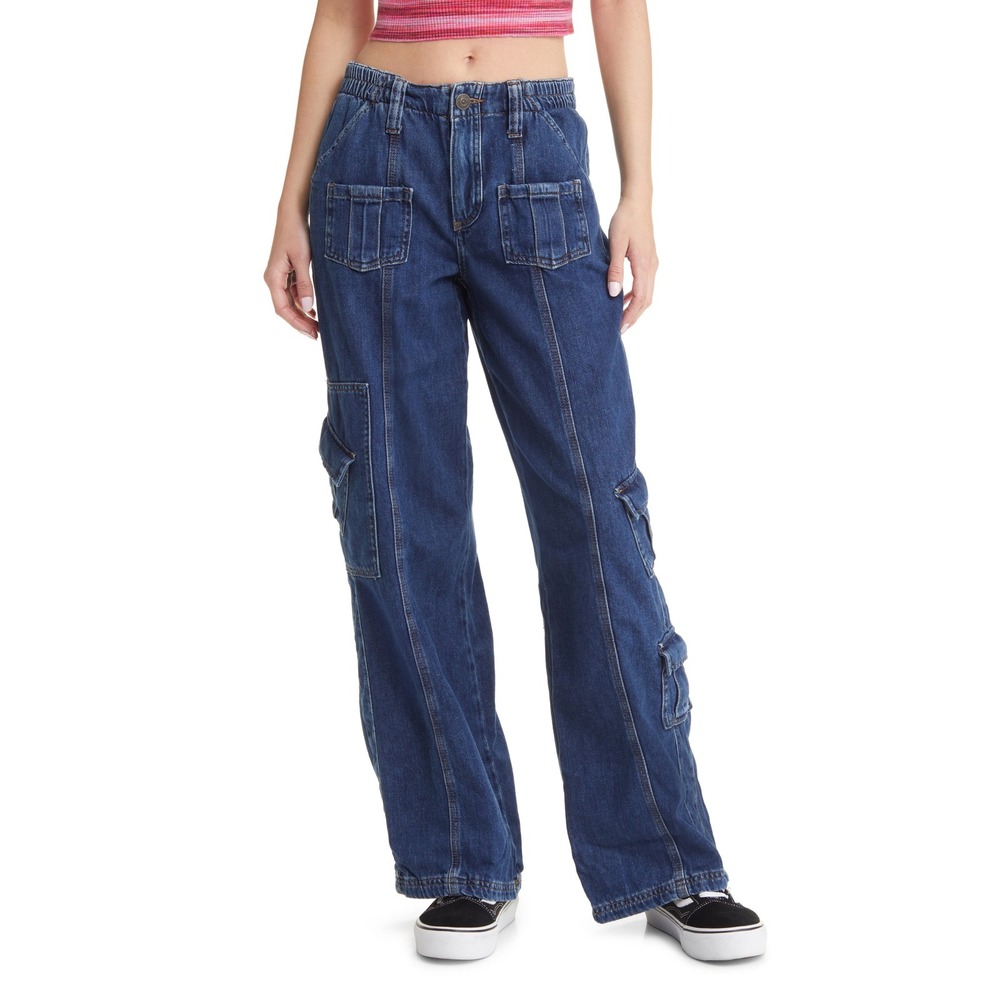 BDG Urban Outfitters Y2K Cargo Jeans Wide Leg Med Wash Skater 27